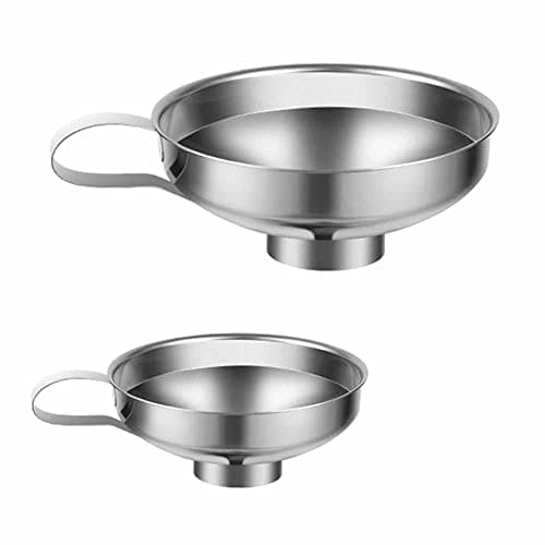 Image of zukent 2Pack Jam Funnel Food Grade Stainless Steel Canning Funnel Wide Mouth Jam Making Funnels Liquid with Handle Ideal for Kitchen Use Jams, Marmalade, Chutney and Relishes (Large*1,Small*1)