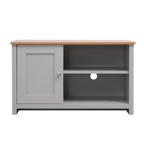 Image of FurnitureHMD Modern 1 Door TV Stand Unit with Storage Shelves Corner TV Cabinet,for TVs up to 50 Inches,Living Room Furniture (grey and oak)