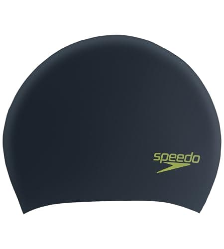 Image of Speedo Unisex-Youth Long Hair Cap | Swim Cap | Snag Free | Easy-On Training Equipment, Black/Acid Green, One Size