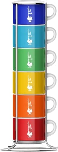 Image of Bialetti TAZZ110 Six Stackable Cups, Multicoloured, Porcelain