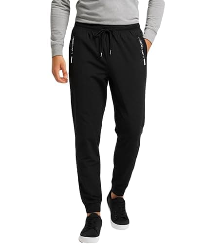 Image of Mens Trouser Jogging Bottoms Stretch Elasticated Cuffed Gym Joggers with Pockets Drawstring Waist Sports Running Trousers Lightweight Casual Workout Sweat Pants Soft Comfy Activewear Black XL