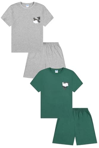 Image of ThePyjamaFactory Boys Camouflage Short Green Grey 2 Pack Pyjamas PJs For Kids (10-11 Years)