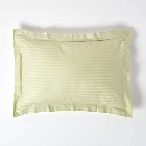 Image of HOMESCAPES Sage Green Pure Egyptian Cotton Oxford Pillowcase Standard Size 330 TC 500 Thread Count Percale Equivalent Satin Stripe Pillow Case