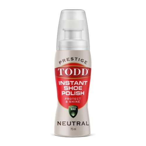 Image of TODD PRESTIGE LIQUID SHOE POLISH NEUTRAL with Carnauba Wax | Instant Shine and Protect for Shoes, Boots, Bags | 75ml Bottle with Sponge