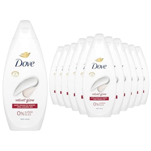 Image of Dove Body Wash 0% Sulfate SLES for Women Made with Naturally Derived Cleansers and Plant Based Moisturiseres Gently Cleanses for Softer and Smoother Skin, 225ml (12 Pack, Velvet Glow)