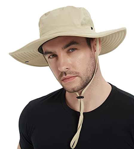 Image of Wmcaps Sun Hats for Men, Wide Brim UPF 50 Sun Hats Summer Mesh UV Protection Beach Safari Hat, Fishing Walking Hiking Boonie Hat with Adjustable Chin Strap Waterproof Breathable (Khaki)