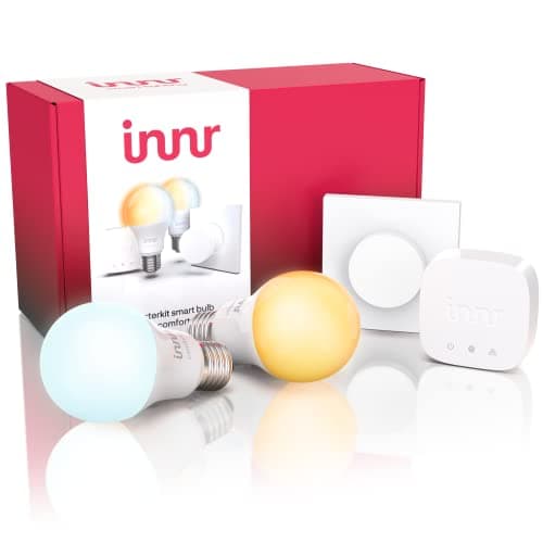Image of Innr Starter Kit Comfort Bulb - Bridge, 2X E27 Smart LED Bulbs Comfort & Smart Button (Remote), Zigbee Lights, All Shades of White, Complete Set, SK 279 T-2 UK