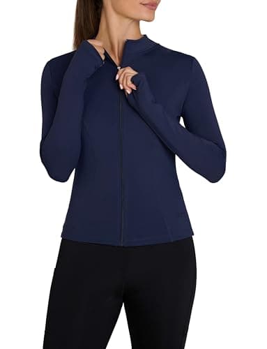 Image of TCA Women’s Running Jacket – Long Sleeve Gym Tops Women, Full Zip Sports Jacket, Lightweight Gym Jackets Women - Navy Blazer, L