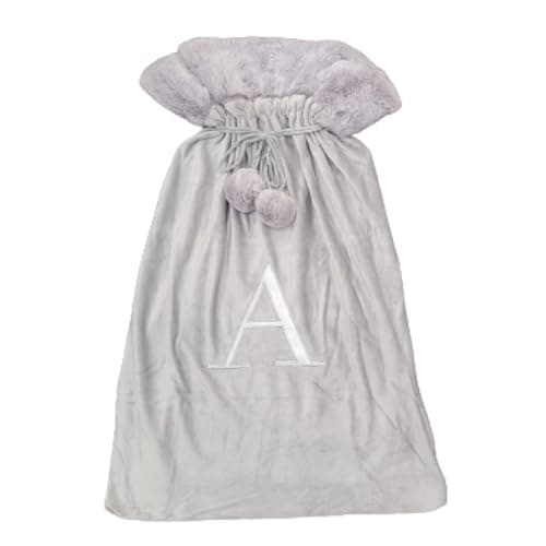 Image of Celebright Christmas Sack with Embroidered Letter 'A' - Festive Holiday Décor for a Memorable Celebration - Faux Fur - Grey