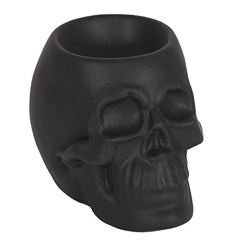 Image of Spooky Black Ceramic Skull Oil Burner - 10cm x 10cm (1 Pc.) - Luxurious Design, Premium Material, Aromatherapy Accessory - Ideal for Home & Office Decor