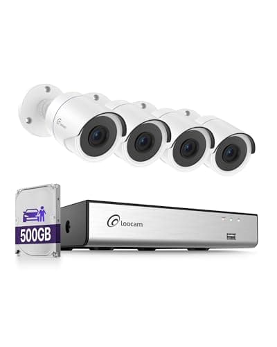 Image of Loocam 1080P Wired CCTV Camera Systems with Human Vehicle Detection, H.265+ 8CH 3K 4-in-1 hybrid DVR & 500GB HDD, 4pcs Home Surveillance Security Cameras Indoor Outdoor, 80ft Night Vision,Email Alert