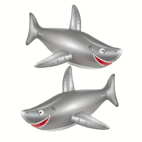 Image of 2 Pcs Inflatable Pool Toys 43.31"(110 Cm) Shark Pool Tube, Inflatable Pool Float Durable Pvc Water Toy, Realistic Sharks Inflatables Toys For Hawaiian Beach Party, Birthday Decors, 2 Silver Big Shark