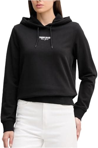 Image of Tommy Jeans Women's Tjw Reg Ess Logo 2 Hoodie Ext Dw0Dw20943 Pullover, Black (Black), XL