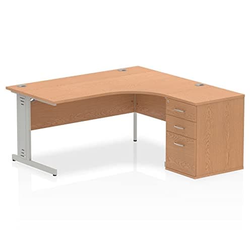 Image of DYNAMIC Impulse 1600mm Cable Managed Right Crescent Desk Workstation Oak Silver 600 Pedestal