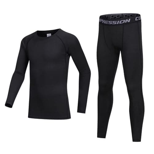 Image of Guoegh Kids Base Layers sets Boys Football Sport Skins Warm Thermal Baselayers Sets Long Sleeve Top & Legging for Children(Black,5-6 Years)