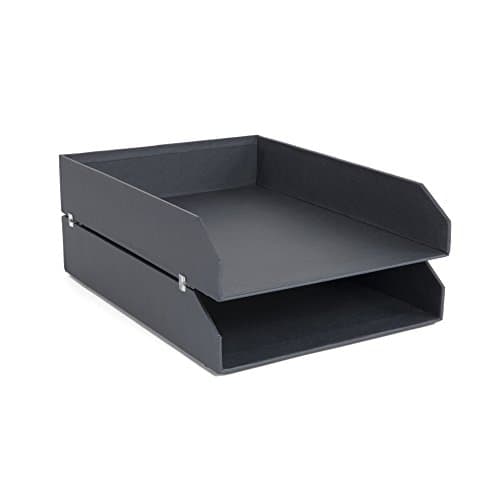 Image of Bigso Hakan Letter Trays | Stackable Paper Tray Organizer for A4 or Letter Size Documents | Stackable Letter Tray with Stable Rubber Feet for Desks | 9.1” x 12.2” x 2.4” | Pack of 2 | Dark Grey