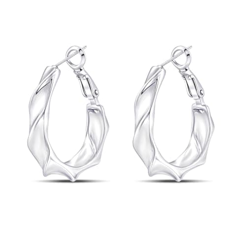 Image of Weviway 925 Sterling Silver Twist Hoop Earrings for Women - Hypoallergenic Teardrop Water Drop Huggie Hoops, Elegant Jewellery Gift for Her