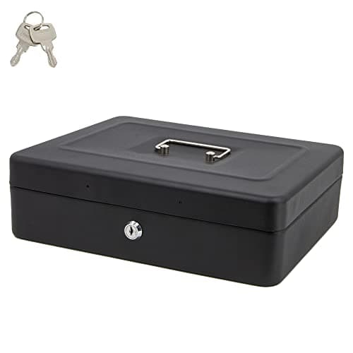 Image of Time to Sparkle 12 inch Small Lock Box Money Safe with Tray for Cash Metal Saving Box Lock and Key with Stainless Steel Handle 22 * 30 * 9cm Matt Black