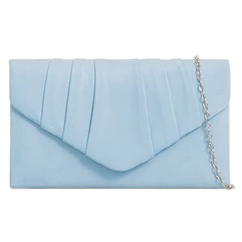 Image of fi9® Plain Suede Pleated Wedding Ladies Party Prom Evening Clutch Hand Bag Purse (Soft Blue/Serenity)