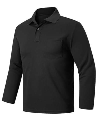 Image of Outdoor Ventures Men's Long Sleeve Polo Shirt UPF50+ Breathable Golf Polo Moisture Wicking Quick Dry T Shirt Stretch Sports Athletic Tennis Performance Polo Lightweight Casual Work Top Black M