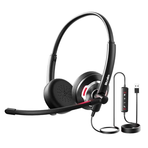 Image of Blucalm Wired Headset with Noise Canceling Mic & in-Line Control, Business Headset with Microphone for PC, USB Computer Headset for Work Call Center, Home Office, Online Classes, Teams, Zoom