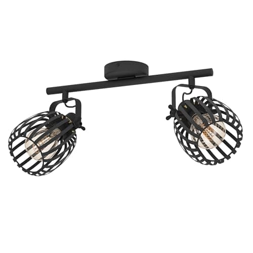 Image of Eglo Ceiling Light Fixture Girona, 2-Flame Swivel Spots Ceiling lamp, Black and Brushed Brass Metal Spotlight bar, Living Room Lighting, E27 Socket