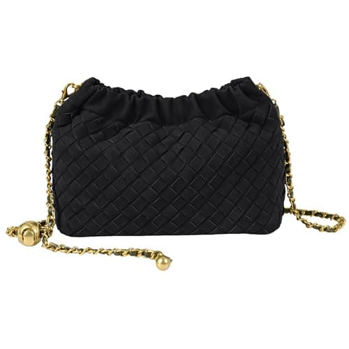 Image of Joryin Woven Women's Crossbody Bag & Evening Purse, Trendy Dumpling Clutch & Hobo Cloud Shoulder Bag Trendy Dumpling Clutch, Woven Suede-black
