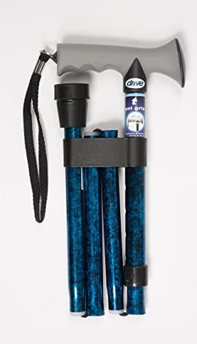 Image of Drive Devilbiss Height Adjustable Folding Walking Stick with Gel Grip, Blue (Pack of 1)