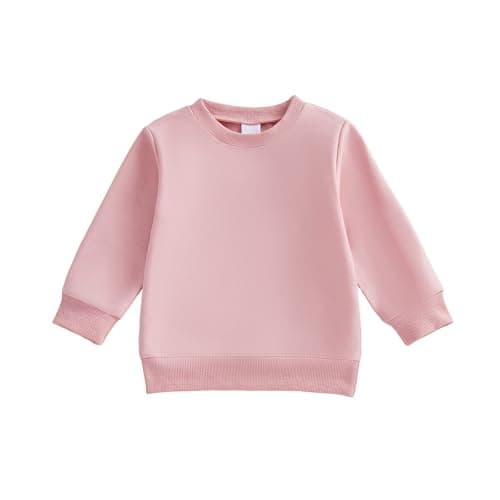 Image of Geagodelia Toddler Baby Boy Girl Sweatshirt Solid Color Long Sleeve Round Neck T Shirt Pullovers Soft Light and Thin Shirts Tops Fall Winter Sweatshirt Outwear for Boys Outfits (Pink, 12-18 Months)