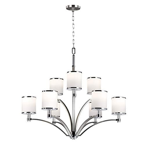 Image of 9 Bulb Chandelier Hanging Pendant Light - Satin Nickel/Chrome - LED E27 60W Bulb