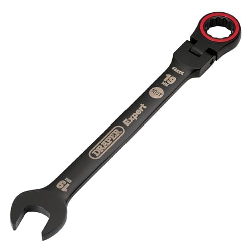 Image of Draper 03926 Expert HI-TORQ Metric Flexible Head Ratchet Combination Spanner, 19mm, Black
