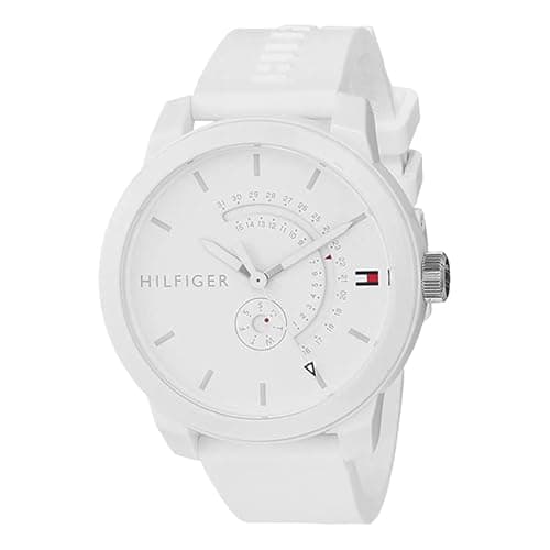 Image of Tommy Hilfiger Men's Analogue Quartz Watch - White Dial, White Silicone Strap, Day & Date Functions, 44mm Case, 3ATM Water Resistant - 1791481