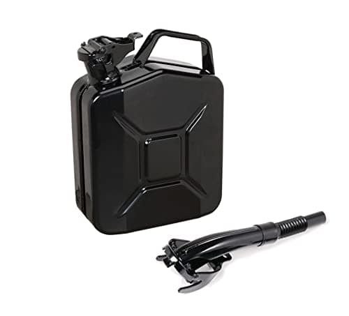 Image of BLACK 5L Metal Jerry Can + Black Spout - for Gardening Lawnmower Strimmer etc. Fuel Petrol Diesel etc