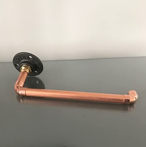 Image of Wall mounted copper pipe kitchen towel paper roll holder handmade handcrafted home decor