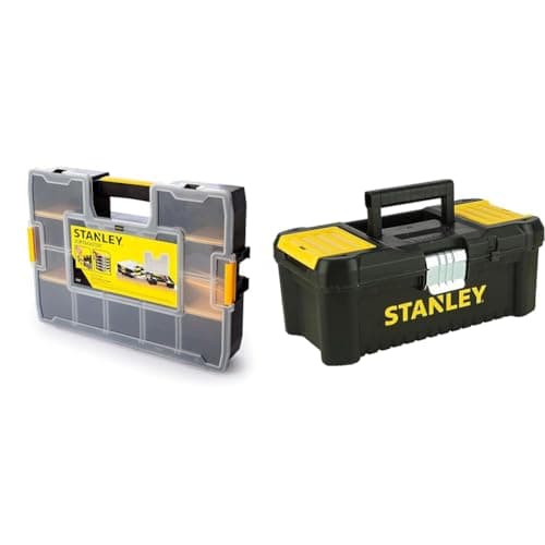Image of Stanley Professional Organiser, Tool Box, Tool Organiser, Sort Master Seal Tight STA194745 & STST1-75515 Low Essential Tool Box, Black/Yellow, 12.5-Inch