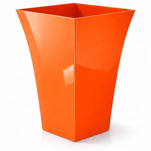 Image of CrazyGadget® Large Milano Tall Planter Square Plastic Garden Flower Plant Pot Gloss Finish ORANGE