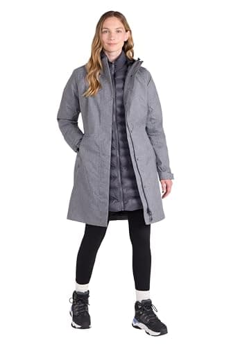 Image of Mountain Warehouse Alaskan Womens 3 In 1 Long Jacket - Waterproof, Breathable, Adjustable Raincoat, Detachable Inner Coat & Taped Seams - Spring Summer, Outdoors Dark Grey Women's Size 18