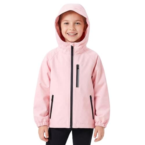 Image of FILOWA Raincoat for Girl Waterproof Rain Jacket Kids Reflective Rain Coat with Hood Lightweight Windbreaker Solid Color Rainwear Spring Hiking Camping Outdoor Waterproof Coat for Child 7-8 years, Pink