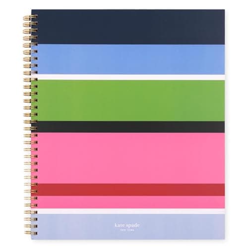 Image of kate spade new york Large College Ruled Notebook, 11" x 9.5" Spiral Notebook with 160 Pages, Sunny Day Stripe