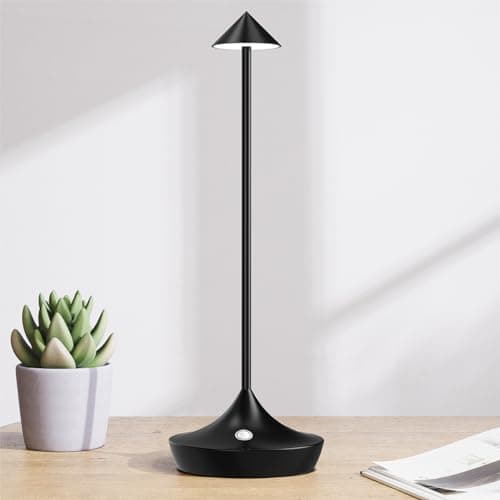 Image of Hapfish Rechargeable Cordless LED Table Lamp, 6000mAh Battery Operated Lamps, Aluminum, Waterproof, Portable & Dimmable, Wireless Mini Desk Light for Outdoor Living Room Dining Bedside Garden (Black)