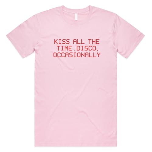 Image of Sanfran Clothing Kiss All The Time. Disco Occasionally T-Shirt Tee Top Harry Album Merch Tour Concert Unisex Red Y2K 90s Light Pink - Small