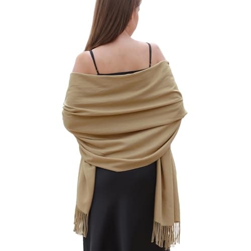 Image of RIIQIICHY Camel Pashmina Shawls and Wraps for Women Wedding Ladies Winter Scarf