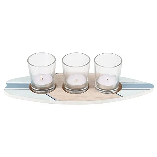 Image of Multicolor MDF Surfboard Triple Tealight Holder - 11cm x 30cm (1 Pc.) - Unique Coastal Design & Vibrant Colors - Enhance Any Space - Ideal for Home Decor
