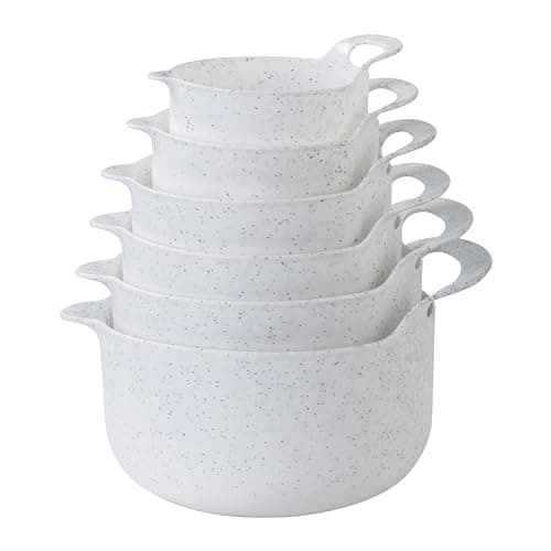 Image of COOK WITH COLOR Non-Slip Mixing Bowls - 6 Piece Nesting Plastic Mixing Bowl Set with Pour Spouts and Handles-Measurement Markings (Speckled White)