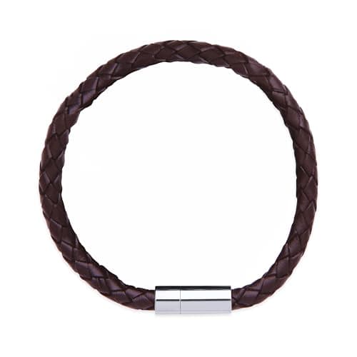 Image of Bartlett London Men's Brown Braided Leather Bracelet | Single Wrap with Stainless Steel Magnetic Clasp | Gift for Him | Presented in Gift Box