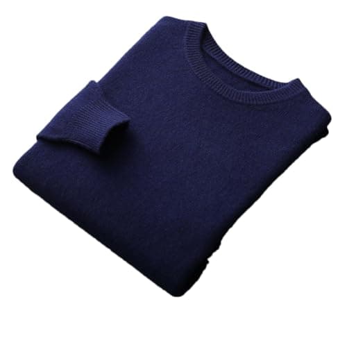 Image of 100% Merino Wool Sweater Mens Crew Neck Pullover Tops Solid Color Seamless Sweater Basic Jumper Navy Blue XXL
