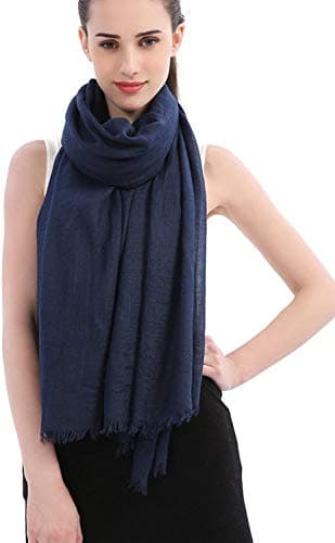Image of Longwu Cotton Linen Solid Scarf Wrap Shawls for Women Ladies Men(100cmx190cm) Super Large Size-For All Seasons-Great Christmas Presents-Dark Blue