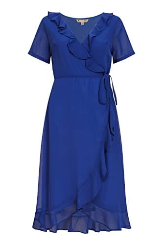 Image of Yumi Blue Frill Wrap Dress 10 Blue
