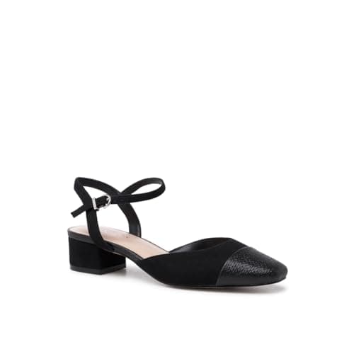 Image of Paradox London Katya Low Block Heel Shoes, Square Toe with Adjustable Ankle Strap, 4cm Heel (Black, UK Footwear Size System, Adult, Women, Numeric, Medium, 4)