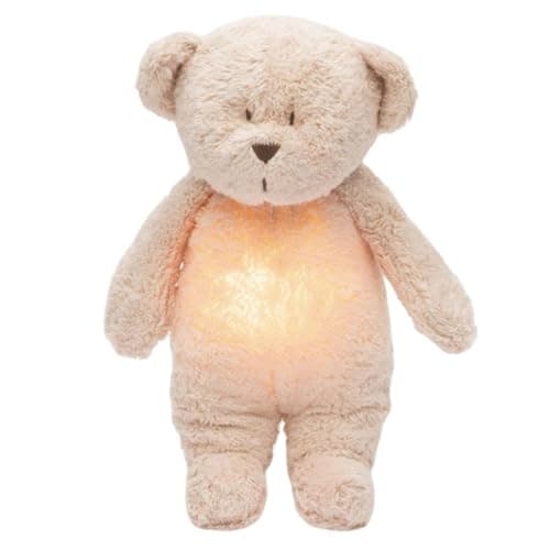 Image of Moonie 2.0 Organic Humming Bear with Night Lamp – Rose | Soothing White & Pink Noise Sleep Aid for Babies | Voice Recording | Rechargeable, GOTS Certified Cotton | Calming Plush for Newborn & Toddler